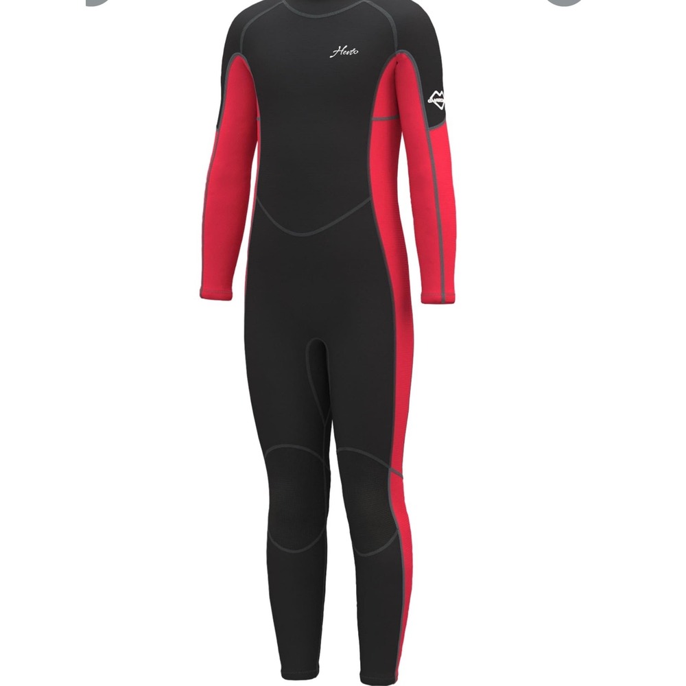 Hevto Kids Wetsuit 3mm Neoprene Full Body Youth Size 16 Black Red Swimming Surf